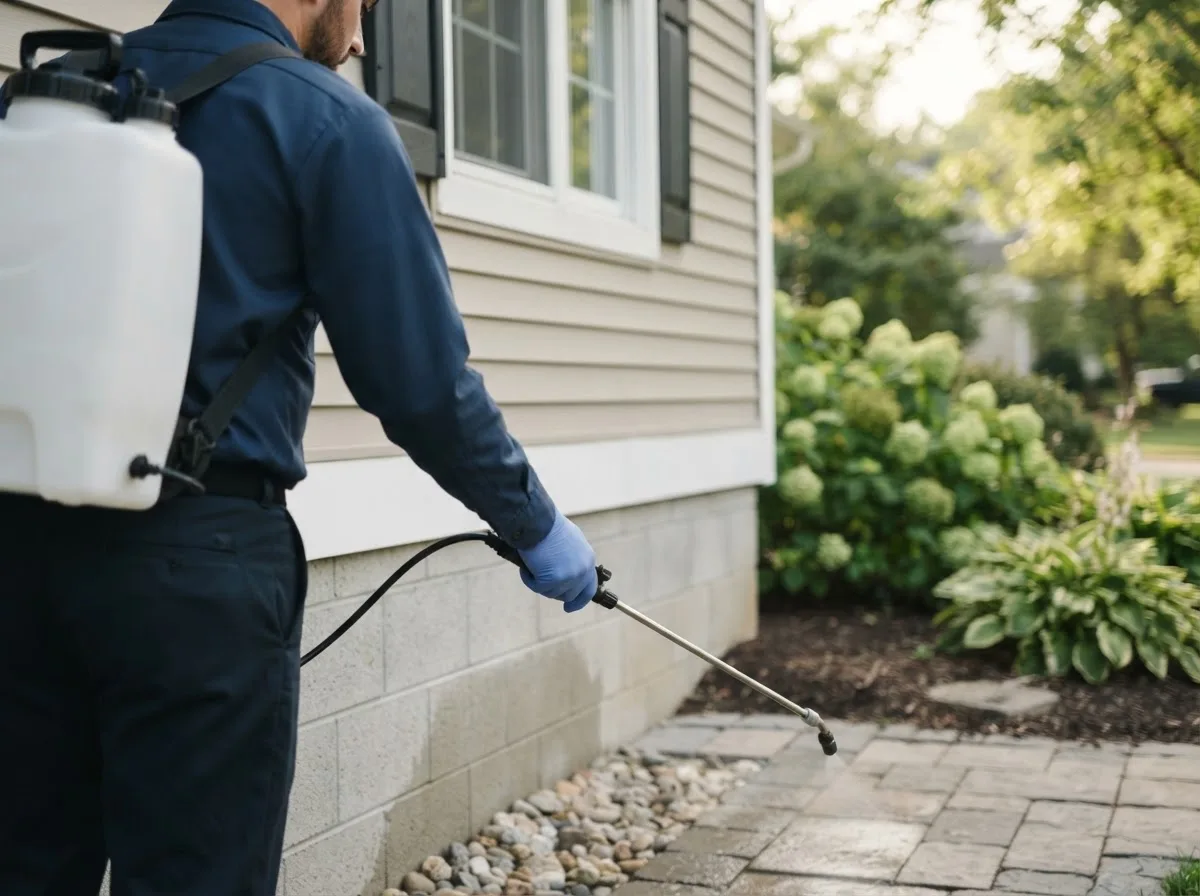 Pest control technician inspecting a home in Garfield, MN